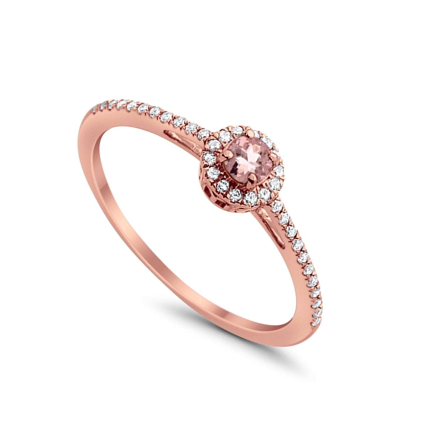 10K .38ct Rose Gold Round Morganite & Diamond Gemstone Ring