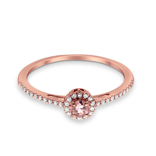 10K .38ct Rose Gold Round Morganite & Diamond Gemstone Ring