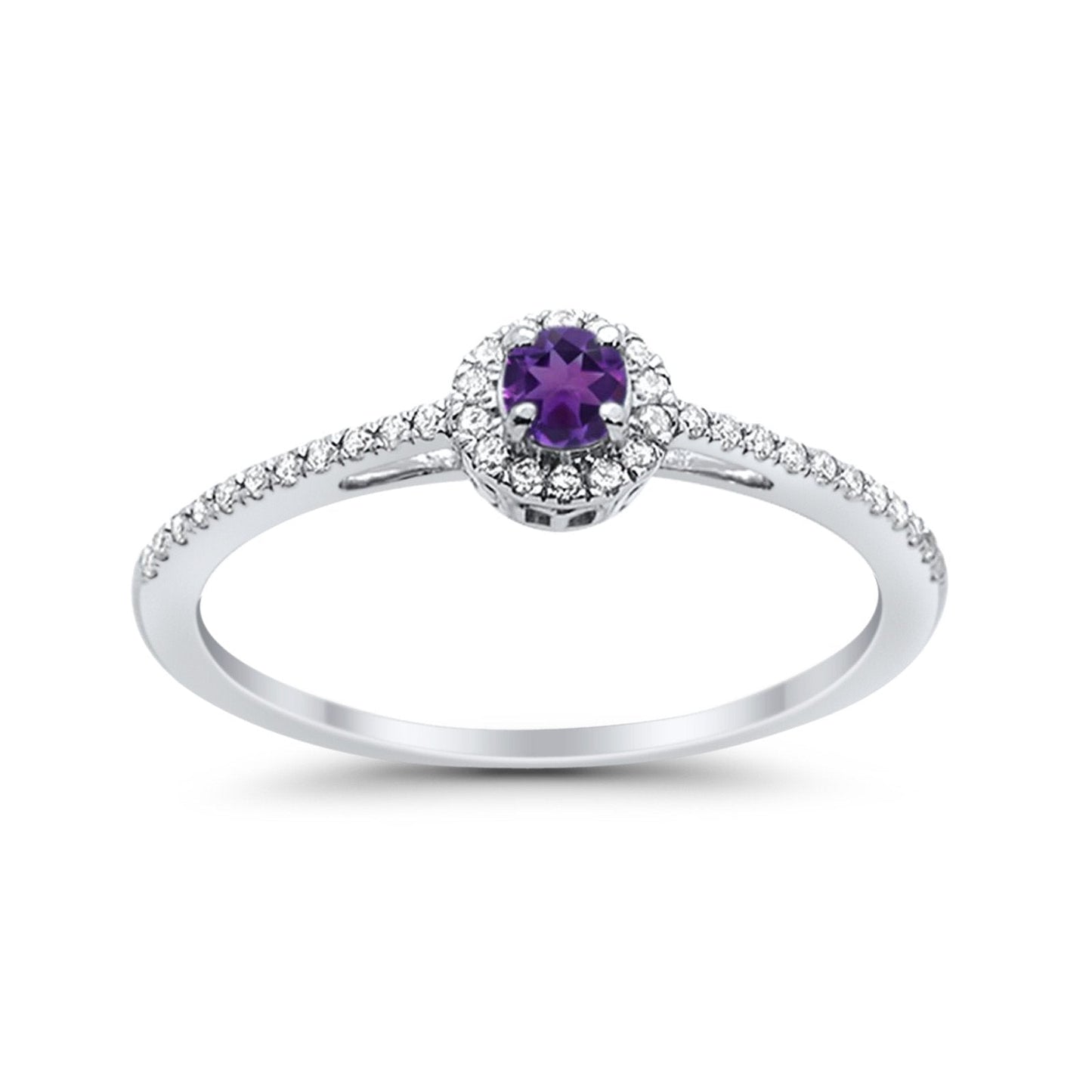 10K .22ct White Gold Round Amethyst & Diamond Gemstone Ring