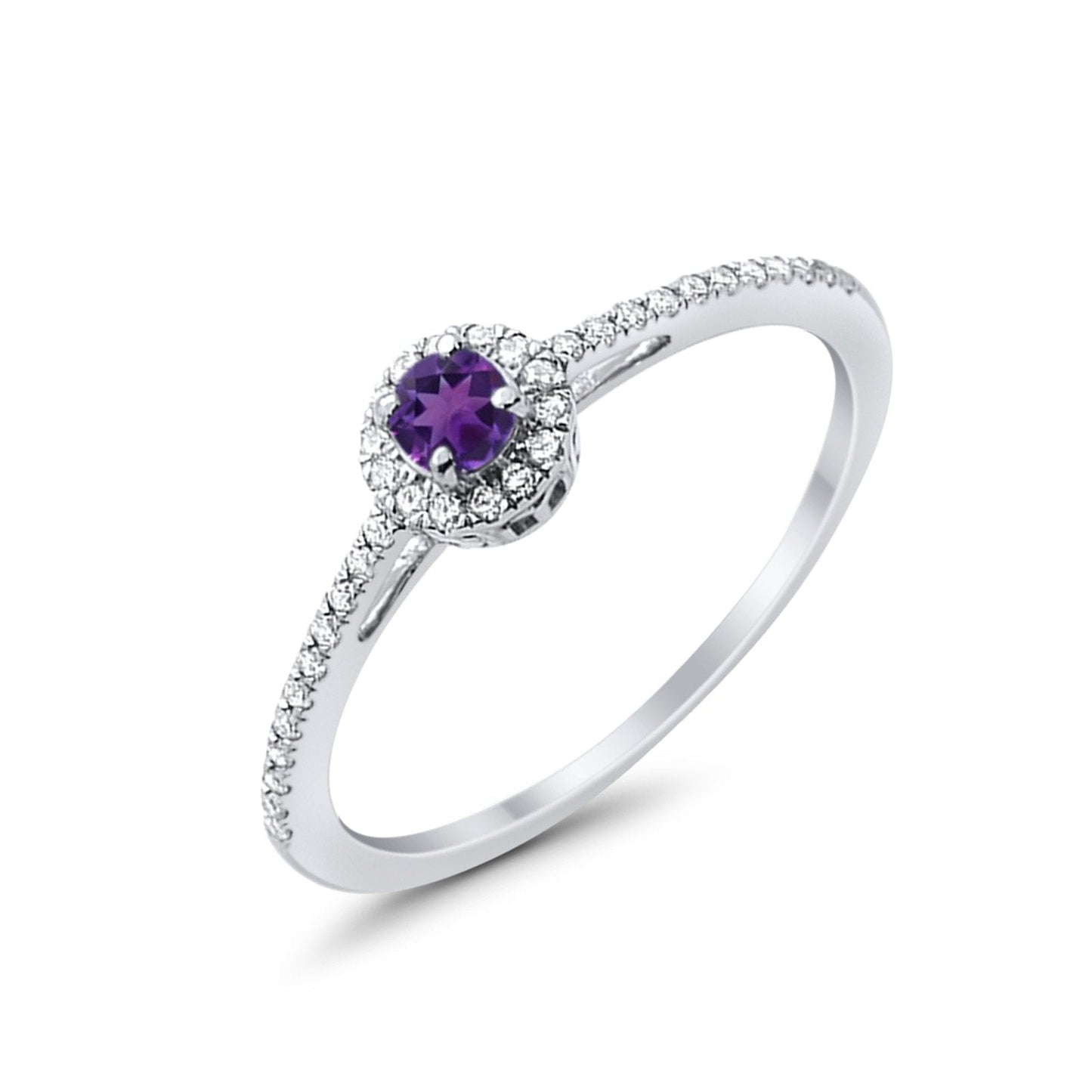 10K .22ct White Gold Round Amethyst & Diamond Gemstone Ring