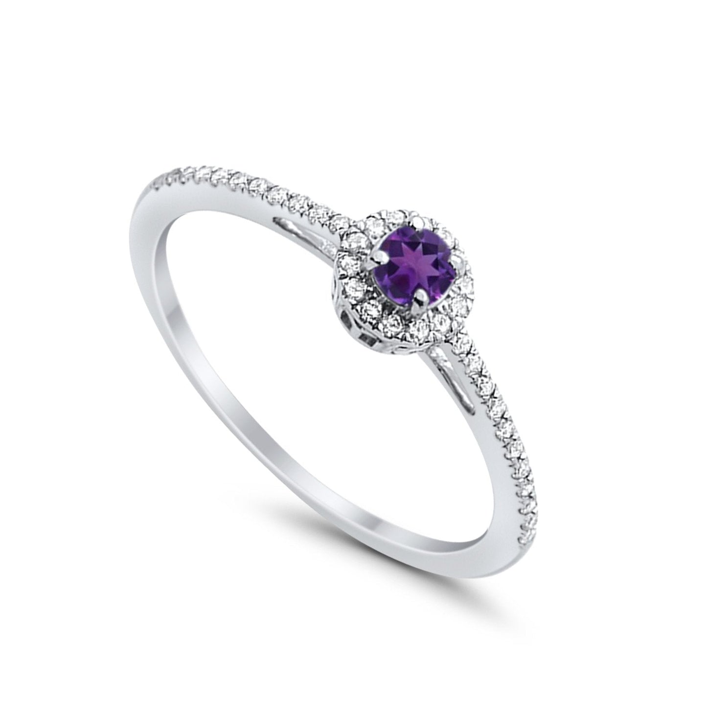 10K .22ct White Gold Round Amethyst & Diamond Gemstone Ring