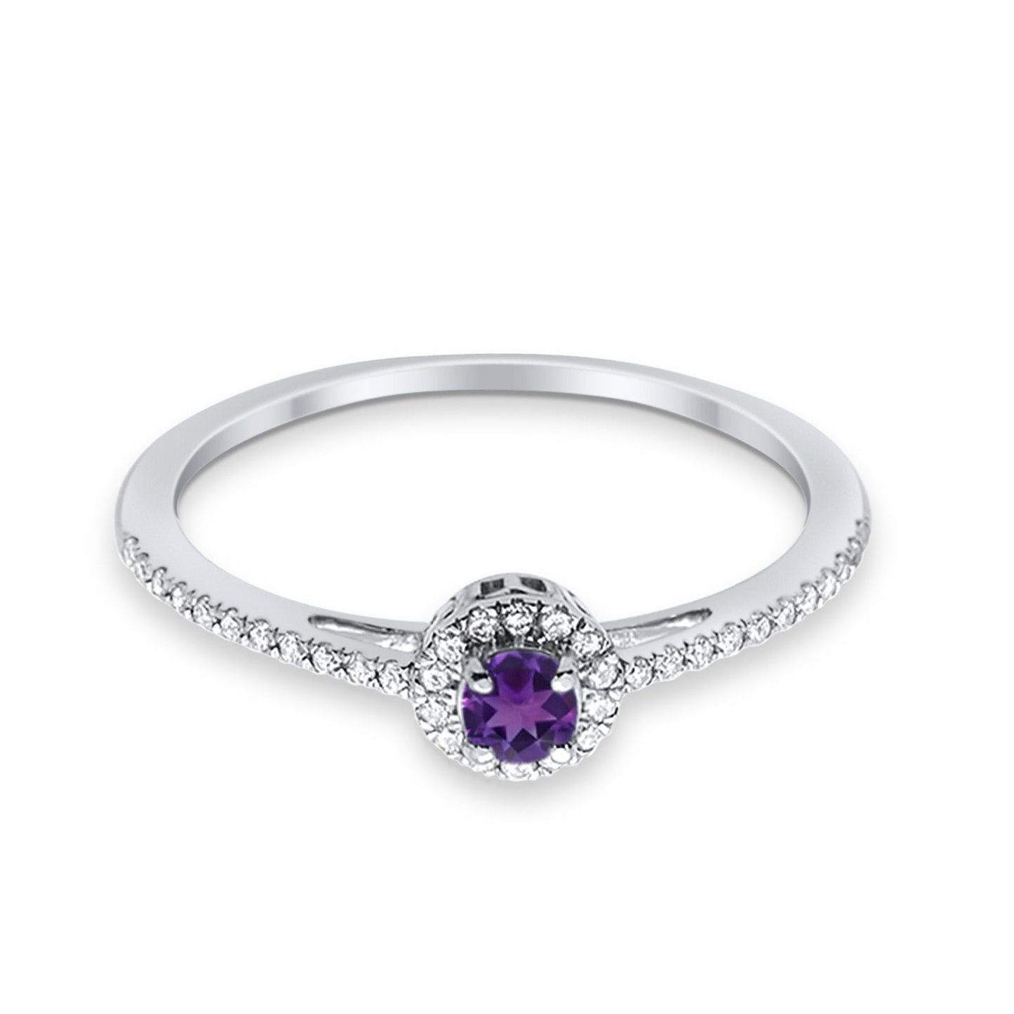 10K .22ct White Gold Round Amethyst & Diamond Gemstone Ring