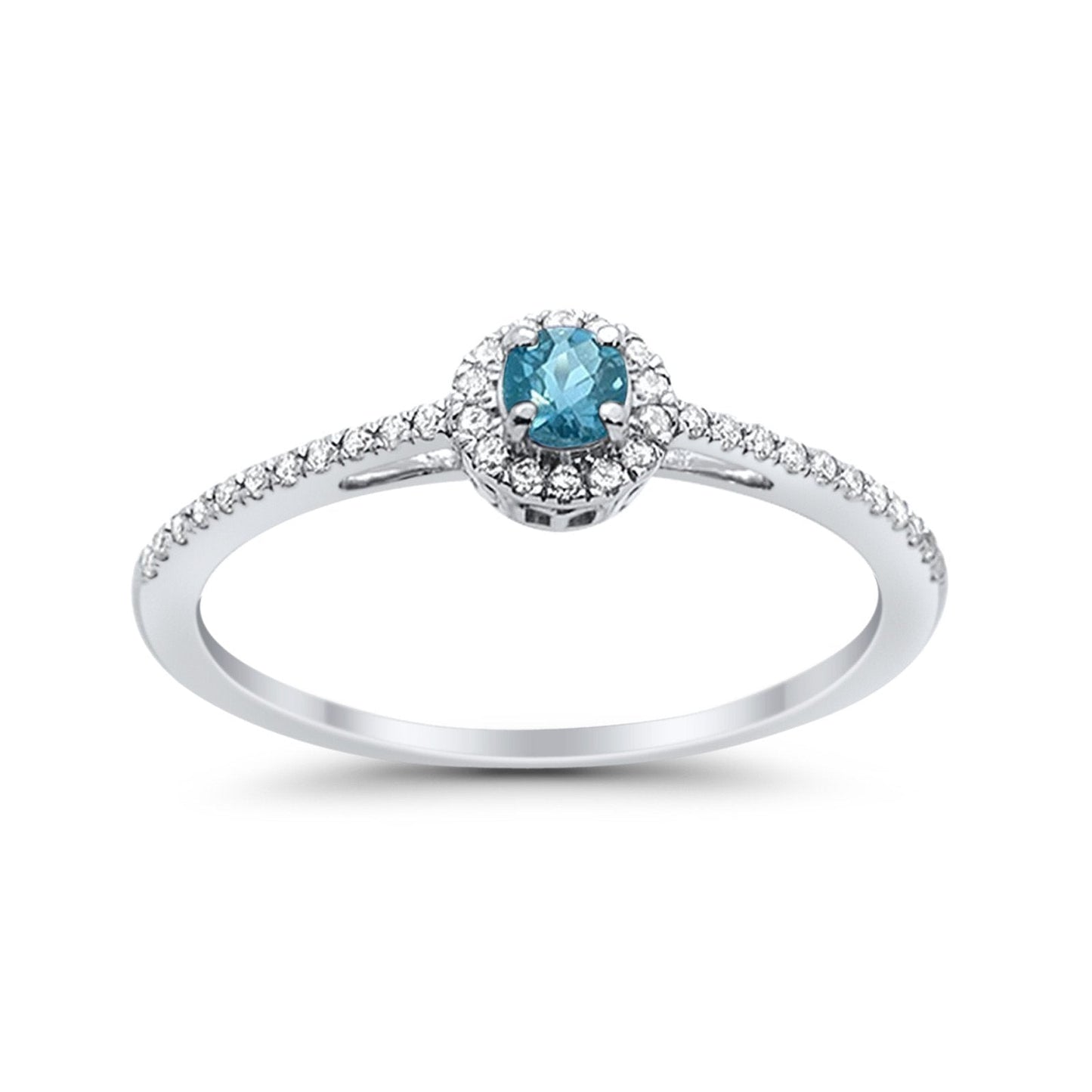 10K .29ct White Gold Round Blue Topaz & Diamond Gemstone Ring