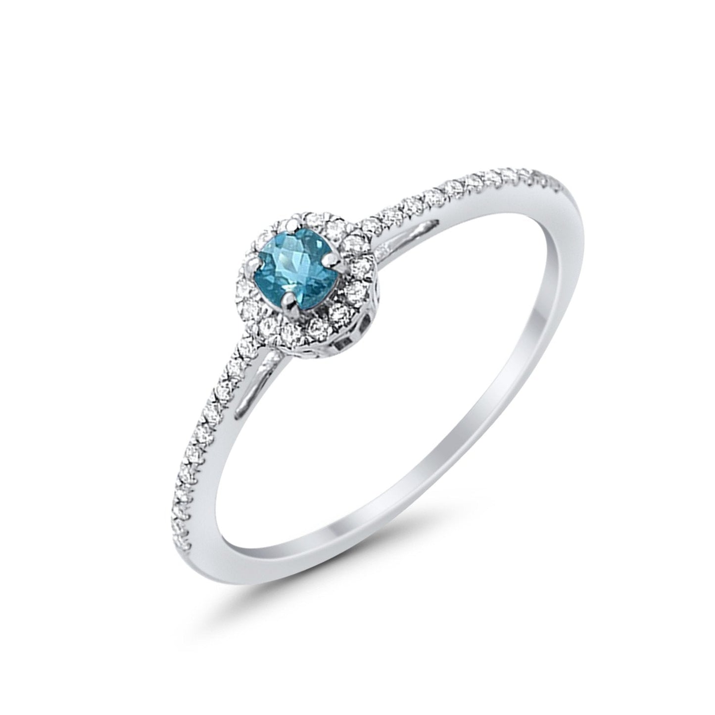 10K .29ct White Gold Round Blue Topaz & Diamond Gemstone Ring