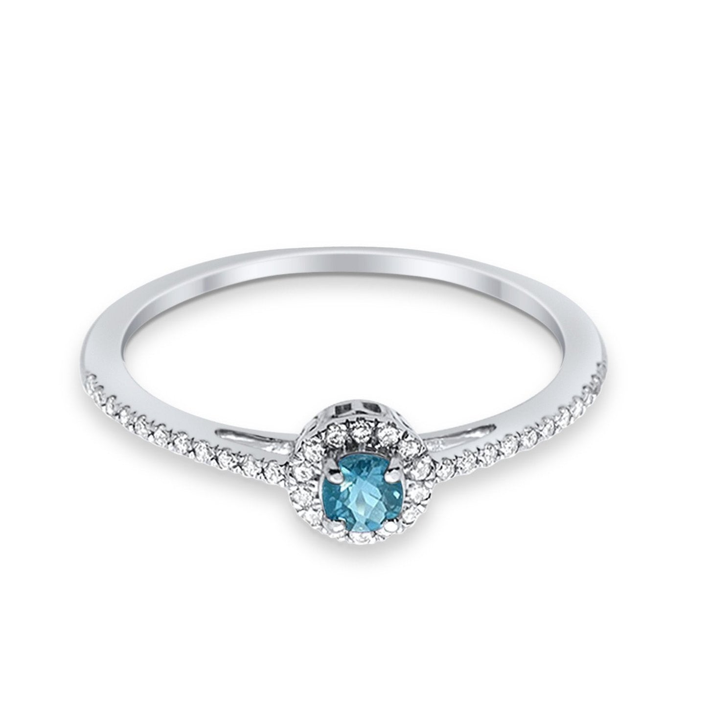 10K .29ct White Gold Round Blue Topaz & Diamond Gemstone Ring