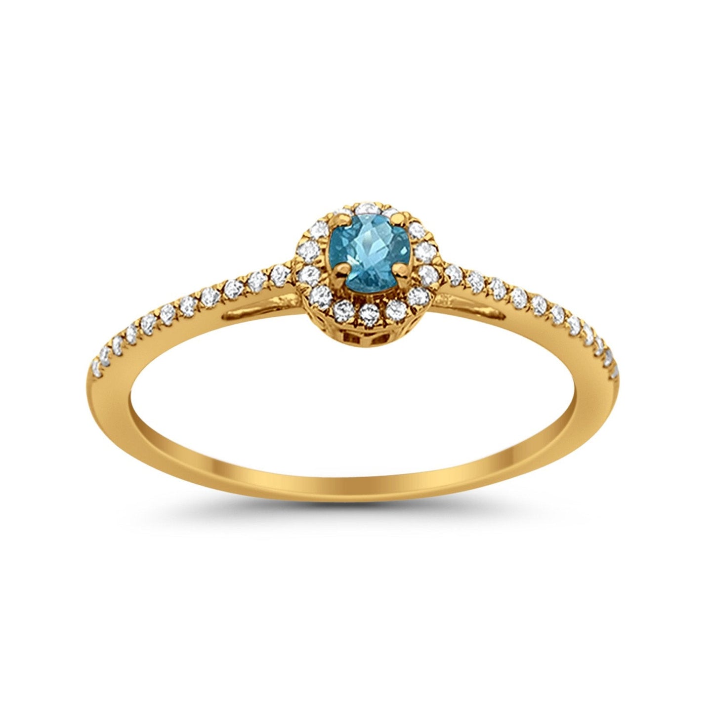 10K .27ct Yellow Gold Round Blue Topaz & Diamond Gemstone Ring