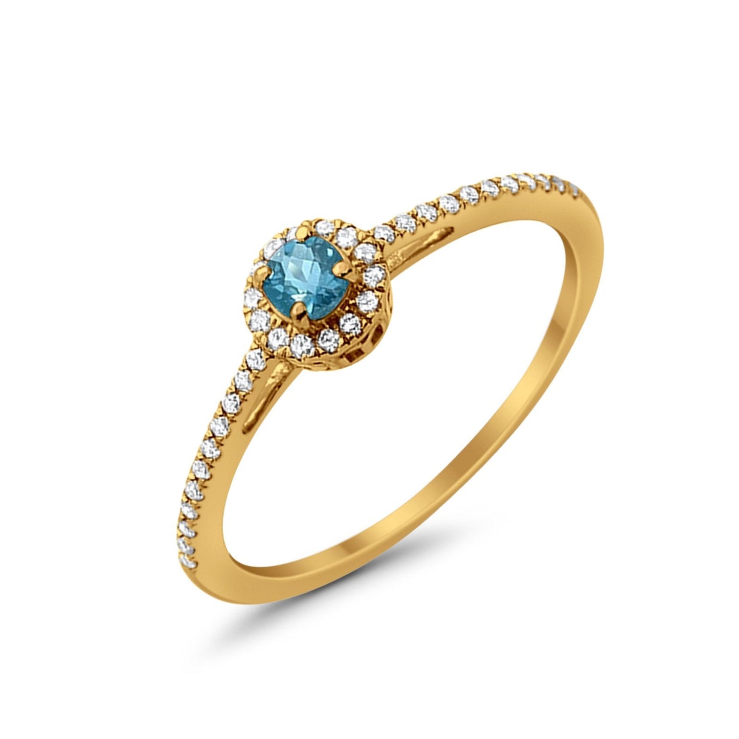 10K .27ct Yellow Gold Round Blue Topaz & Diamond Gemstone Ring