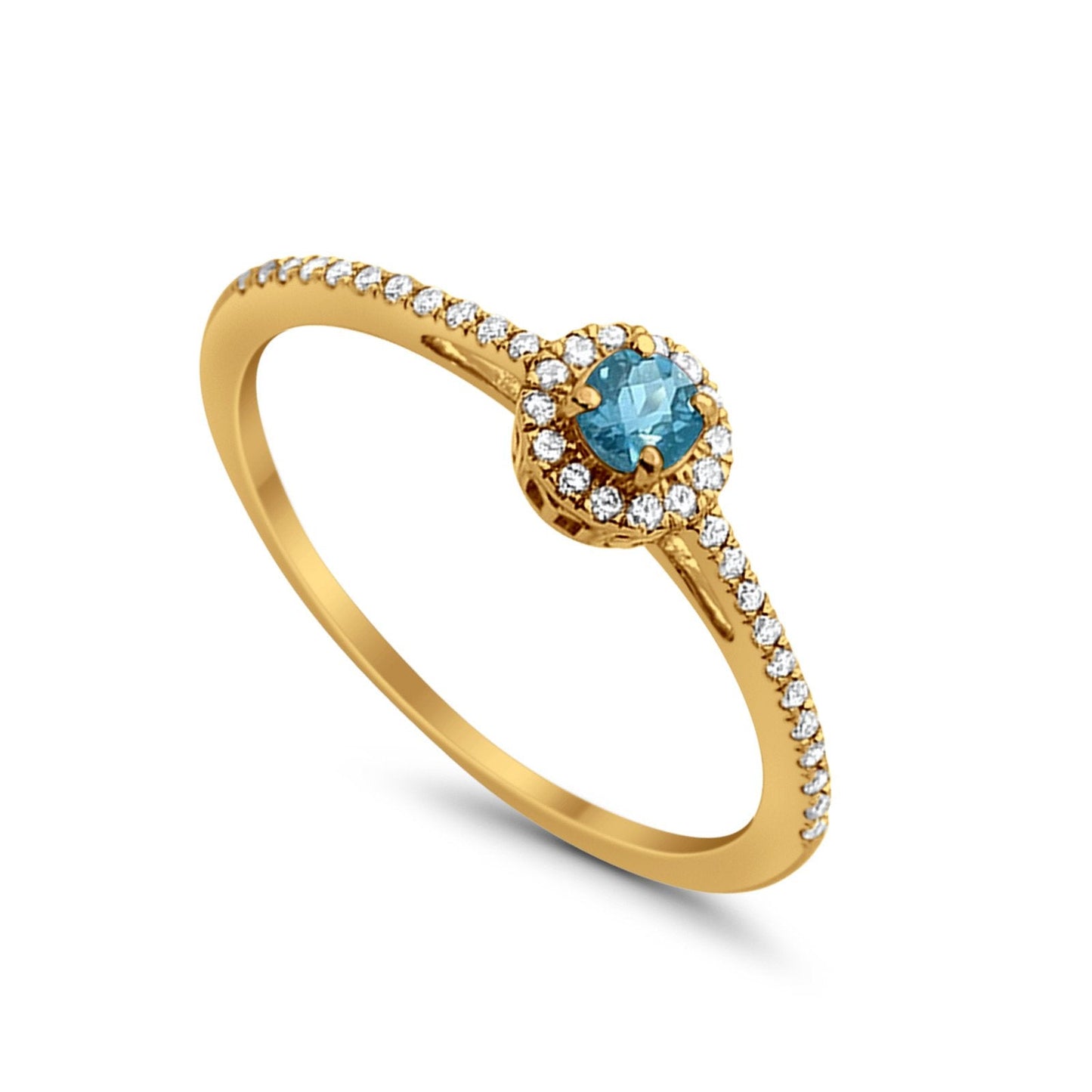 10K .27ct Yellow Gold Round Blue Topaz & Diamond Gemstone Ring