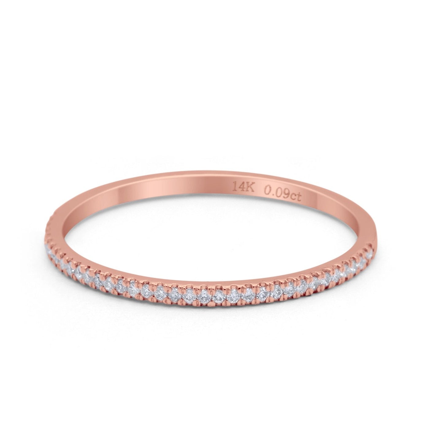 14K Rose Gold 0.09ct Natural Diamond Eternity Band 1.5mm Thin Stacking Half Eternity Art Deco Engagement Band- Size 6.5