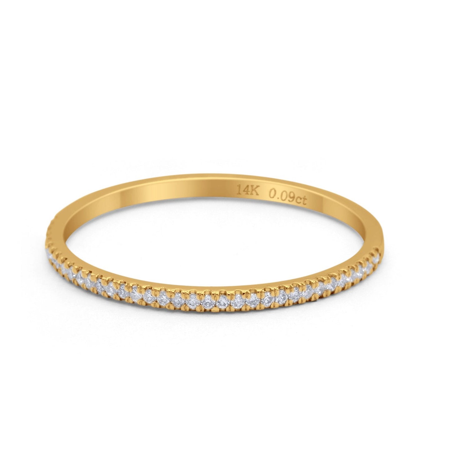 14K Yellow Gold 0.09ct Natural Diamond Eternity Band 1.5mm Thin Stacking Half Eternity Art Deco Engagement Band- Size 6.5