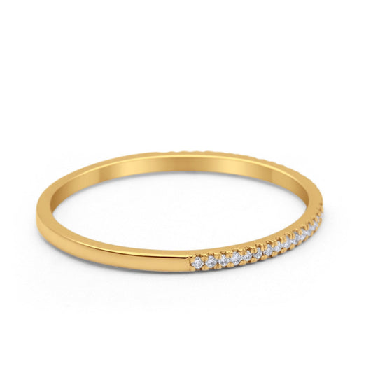 14K Yellow Gold 0.09ct Natural Diamond Eternity Band 1.5mm Thin Stacking Half Eternity Art Deco Engagement Band- Size 6.5