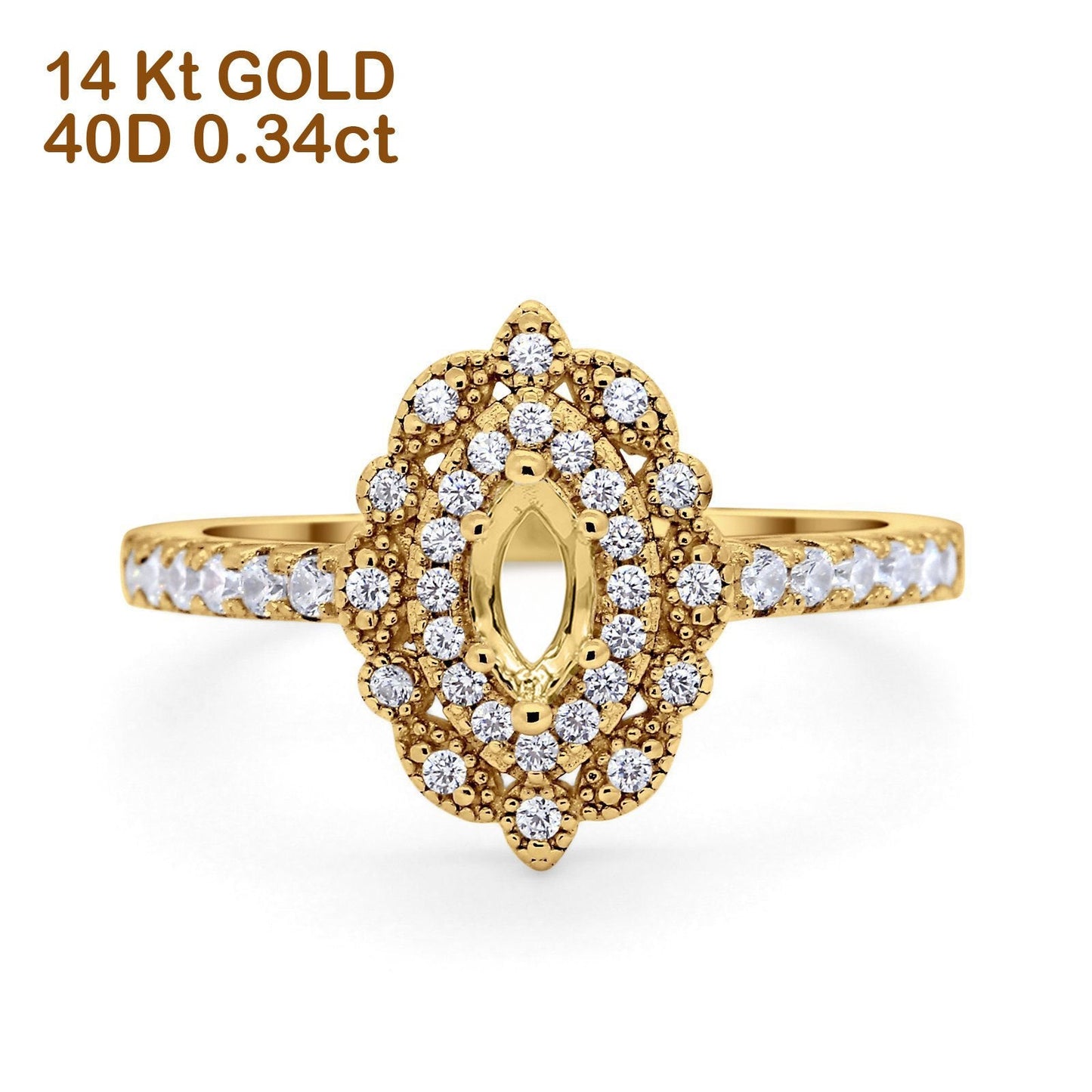 Bague de fiançailles en or jaune 14 carats 0,34 ct avec diamant semi-monté, taille 6,5