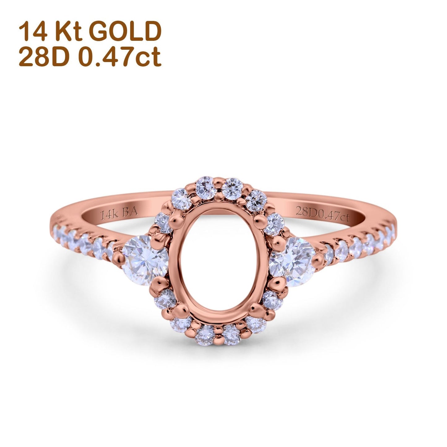 14K Rose Gold 0.47ct Oval Semi Mount Diamond Engagement Ring