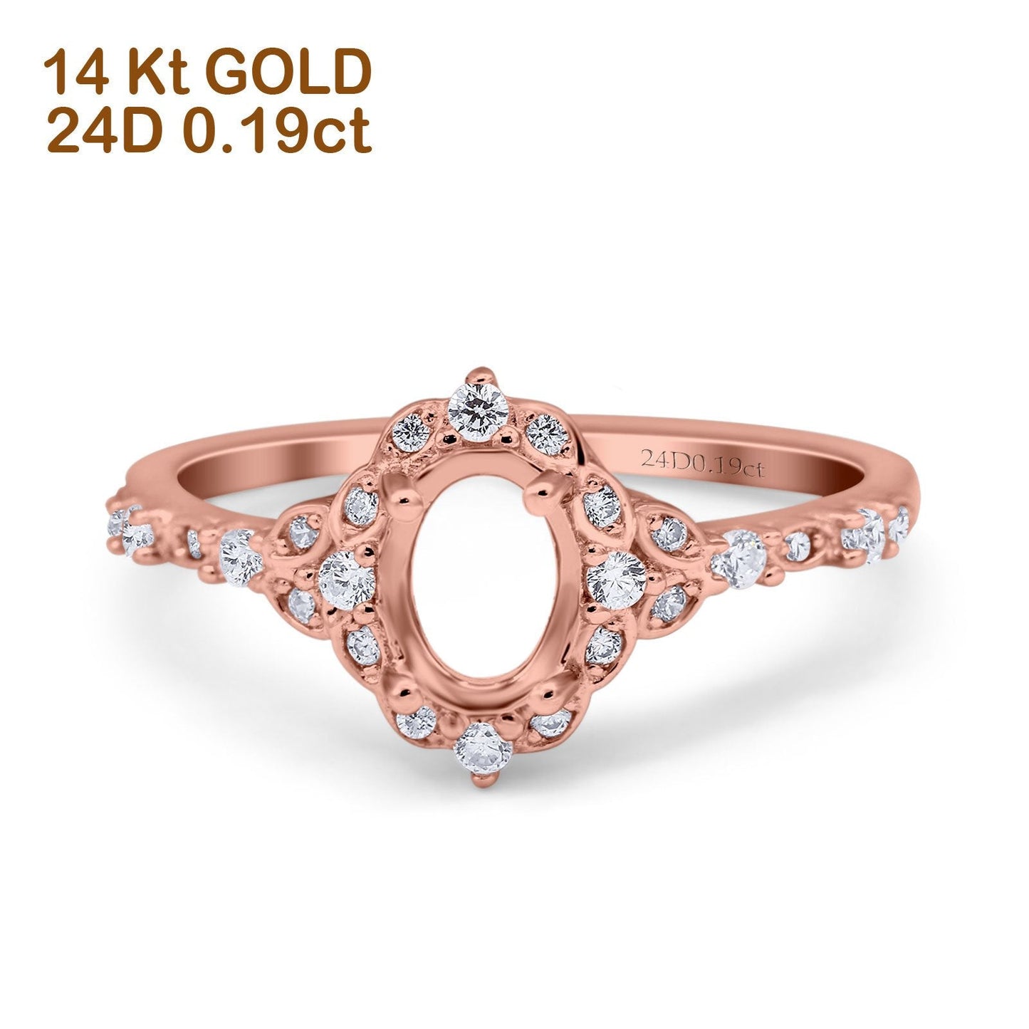 14K Rose Gold Semi Mount 0.19ct Diamond Engagement Ring Size 6.5