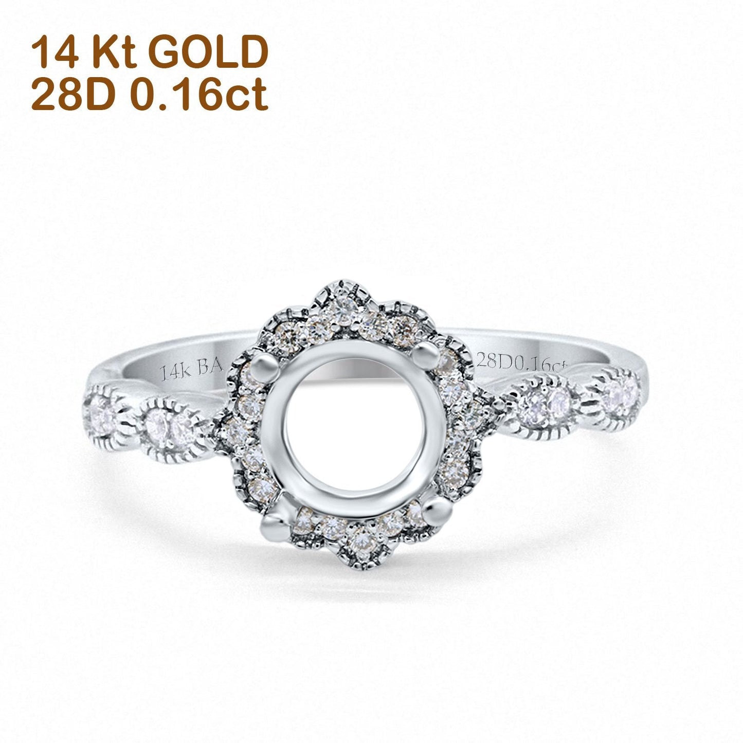 Anillo de compromiso de oro blanco de 14 quilates con diamantes semimontados de 0,16 ct